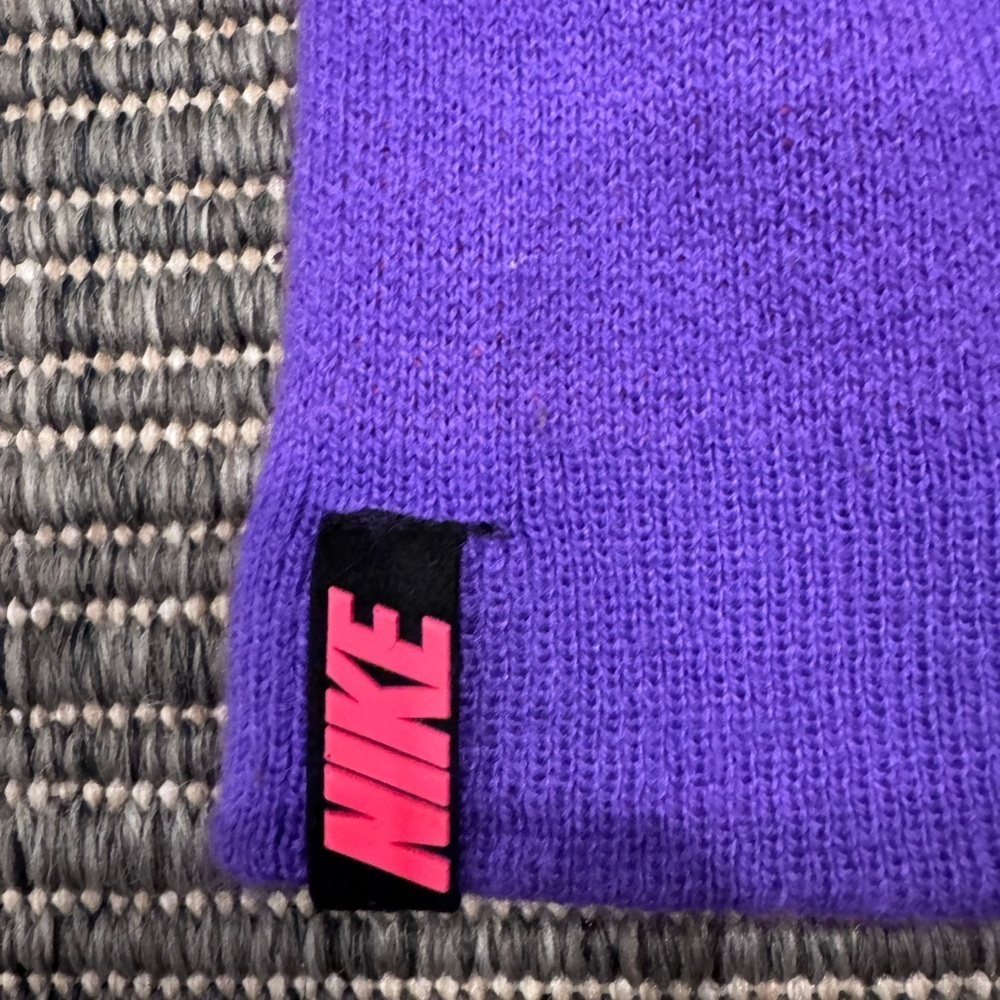 Nike Big Swoosh Turquoise and Purple Beanie with Orange Pom - Picture 2 of 3